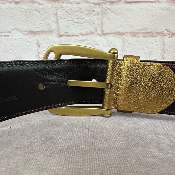 Vintage Gucci Metallic Gold Web Grommet Belt 85/34 - Picture 10 of 11